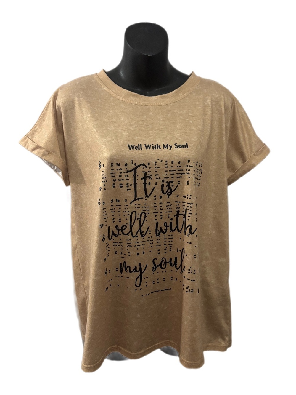 Casual Beige Graphic Tee - 'It Is Well With My Soul'